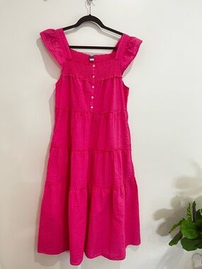 Old Navy Hot Pink Smocked Midi Dress w/ Pockets – Size M